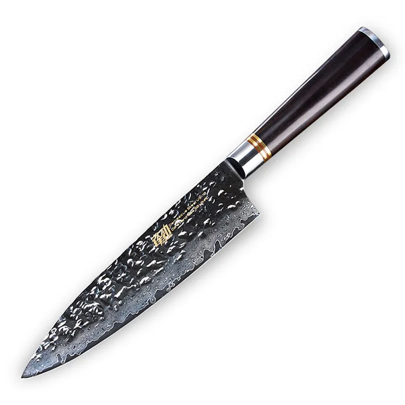 

8 inch Japanese damascus kitchen knife 67 layers Ebony wood handle hammer pattern