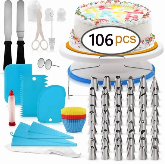 

China Wholesale Cheap 106pcs Cake Decorating Kit DIY Cake Turntable Set Pastry Tube Fondant Tools Set