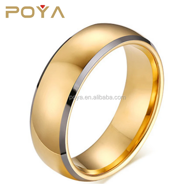 

POYA Jewelry Dome Finished 18k Gold Plated 8mm Tungsten Carbide Wedding Ring Beveled Edge For Men Or Women