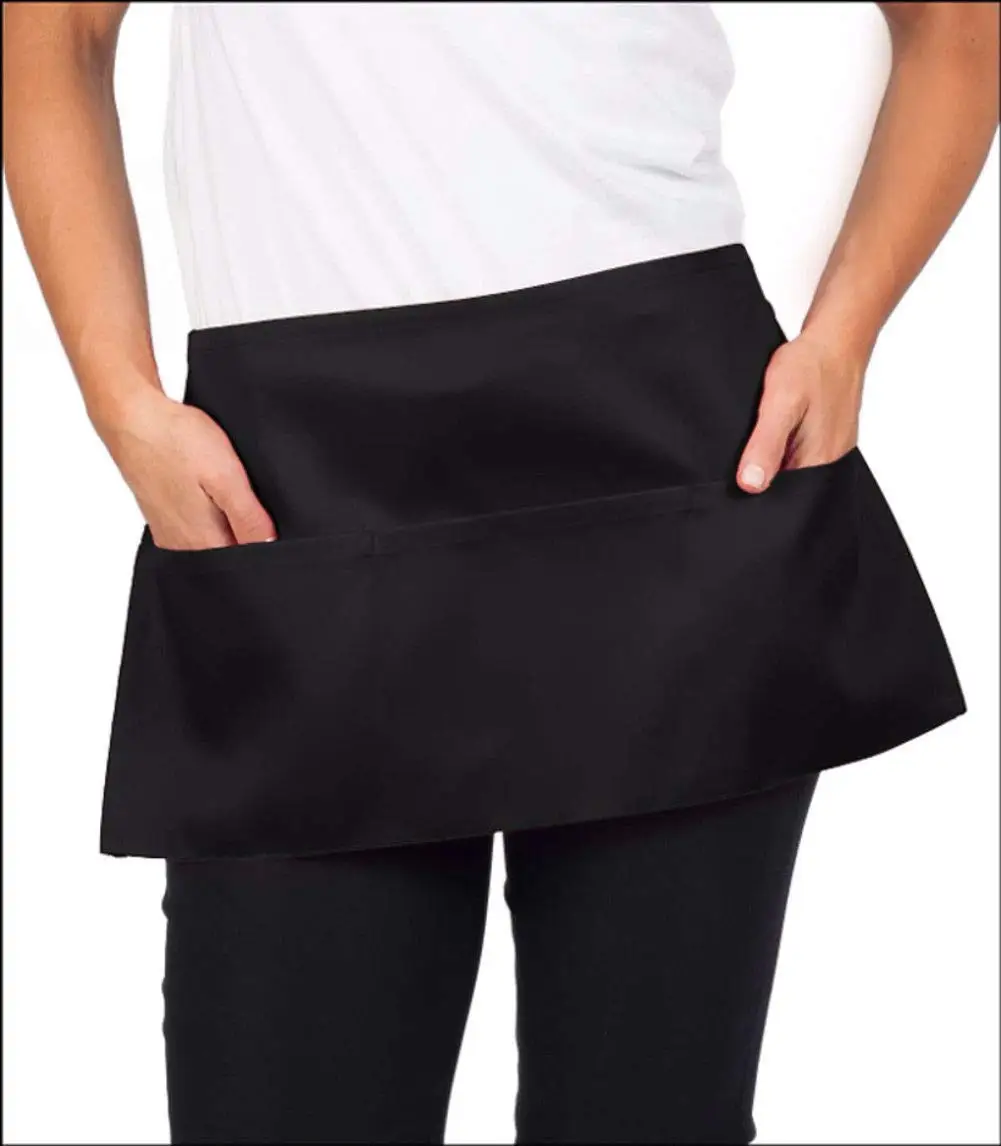 6 piece new black 12x22 waist waitress aprons heavy duty 3 pockets