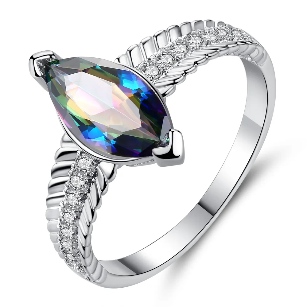 

High quality personality colorful olive-shaped zircon ring couple fashion trend foreign trade explosion horse eye ring