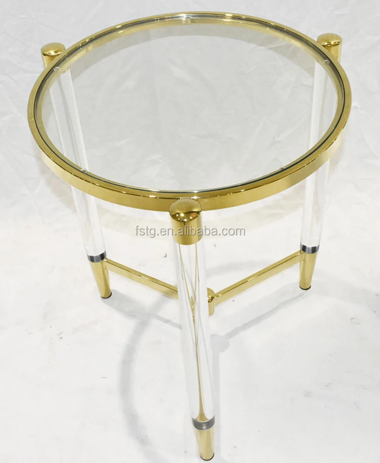 Stylish Design Clear Acrylic Leg Brass Metal Frame Existential Round
