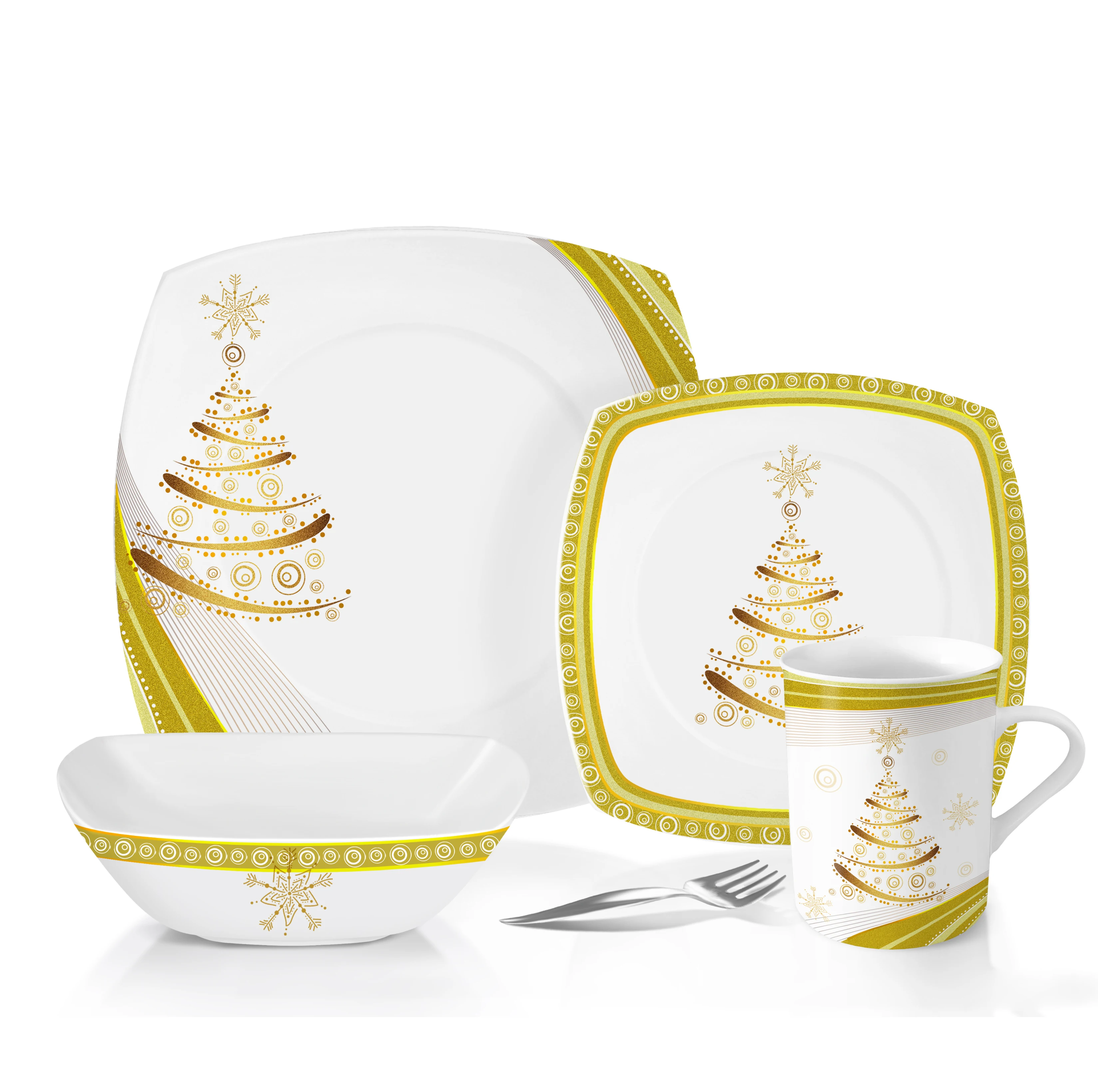 16pcs Square Porcelain Dinnerware Set Royal Christmas Plates With Bowls ...