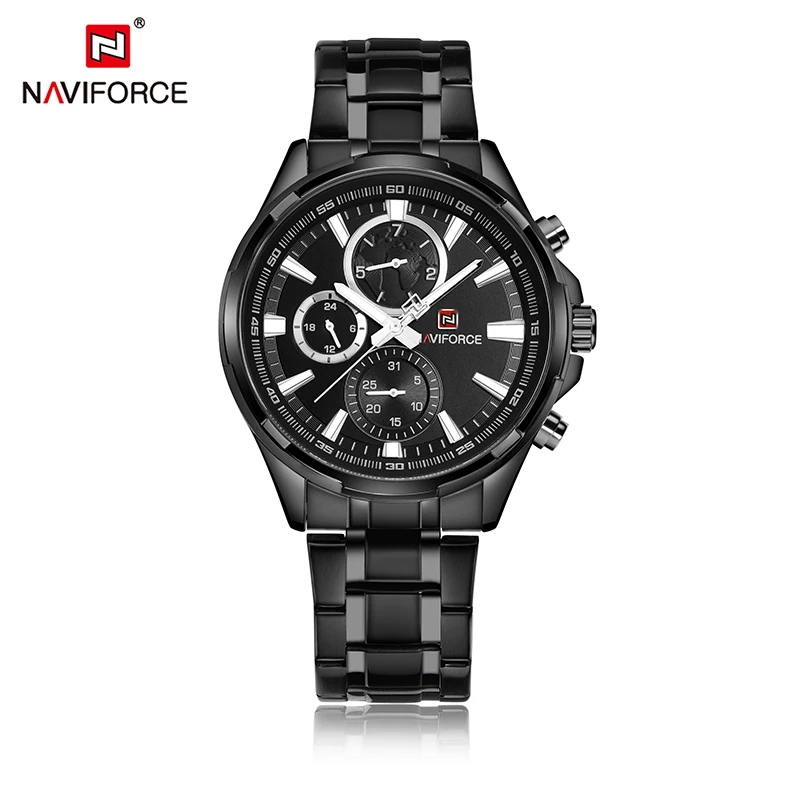

Relogio Masculino Mens Watches Naviforce 9089 Black Steel Quartz Watch Men Casual Sport Chronograph Wristwatch 2017 Male Clock