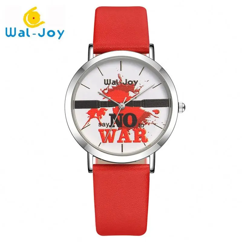 

WJ-9015 Leather Band Waterproof Stylish Fancy Casual Watch Wal-Joy Brand, White, red, black