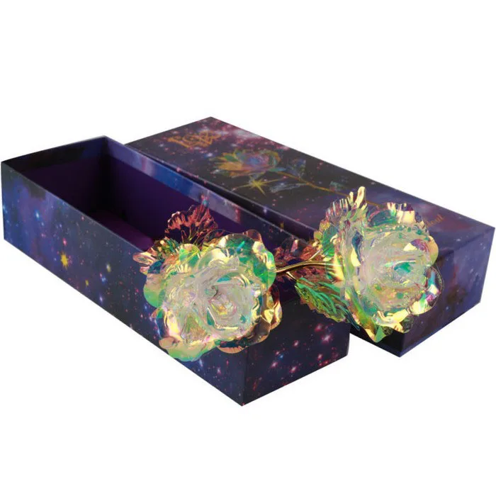 
Rainbow Galaxy Rose 24k golden rose Flower Artificial Crystal Rose Starry Sky Gold-plated Rose Gold Foil Rose 