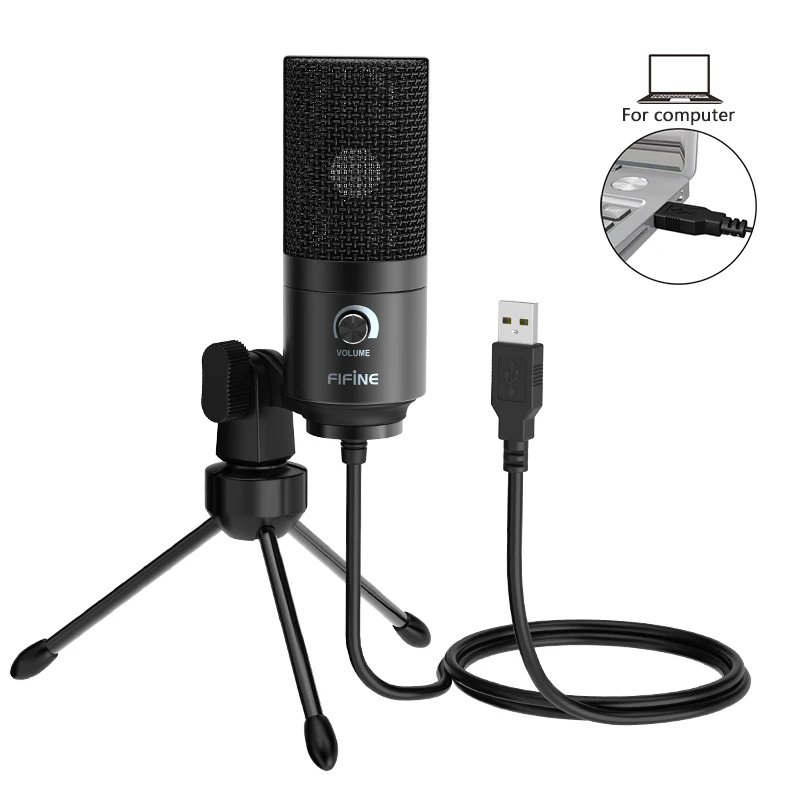 

Fifine Streaming Broadcast Mic Recording USB Condenser Microphone For Laptop, Black