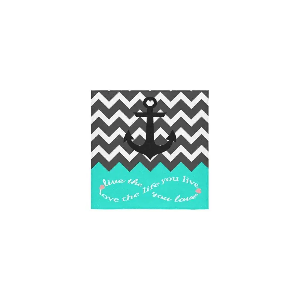 Love Infinity Forever Love Symbol Chevron Pattern With Nautical Anchor Turquoise Black White Pattern Thin Soft Towel(One Side)(13x13inches)