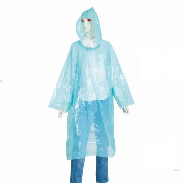 blue PE rain coat with pe zipper bag and paper card