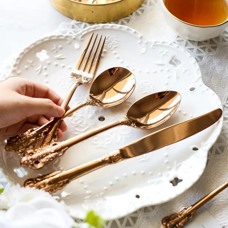 

4 Pcs Stainless Steel Copper Rose Gold Cutlery Sets