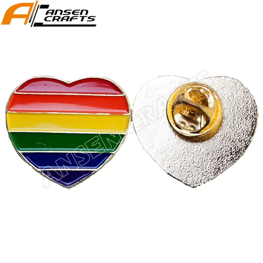 

Rainbow heart enamel Custom pin lapel pin Metal, Gold;silver. and brass