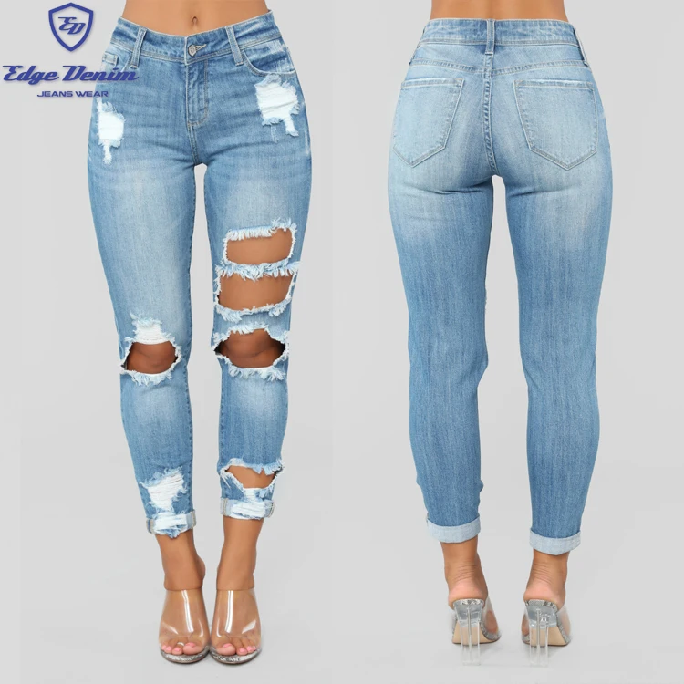 high waisted ripped ankle jeans
