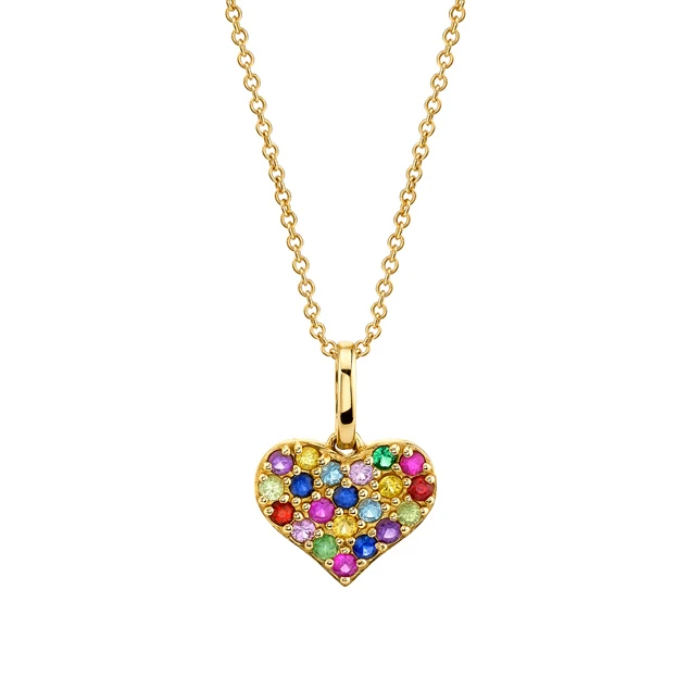 

925 Silver jewelry love heart mulit rainbow color cz paved gold charm necklace