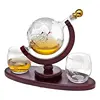 wooden bar stand wooden globe for whisky decanter glass