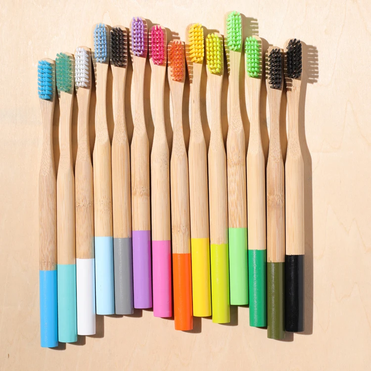 

Custom logo colorful hard bristle round bamboo toothbrush, Natural bamboo color
