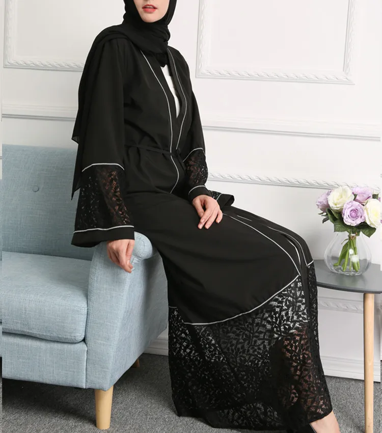 

Open Abaya 2016 Islamic Clothing Wholesale Black Lace Classic Design Kaftan Dress Muslim Islamic Wear, Oem