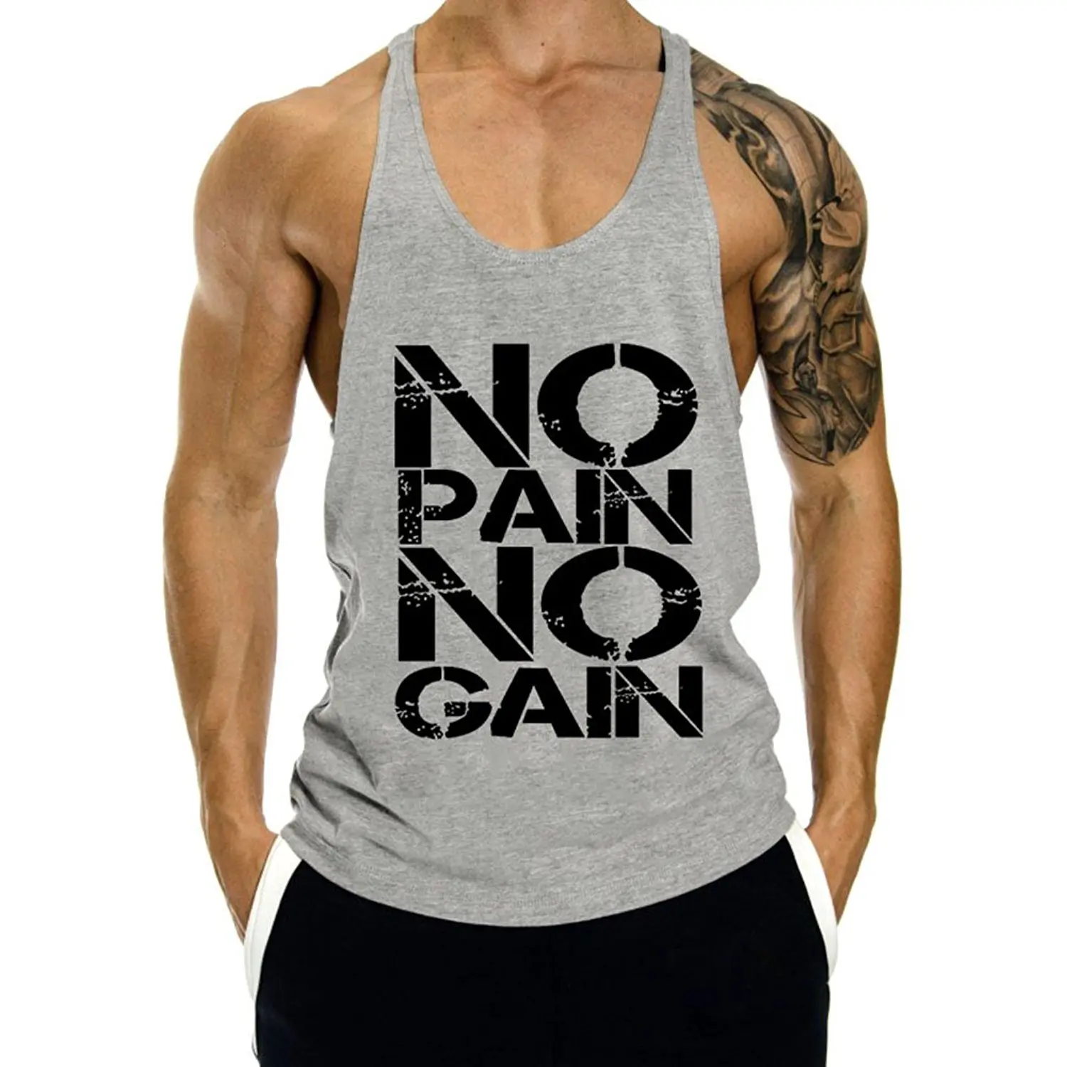 inleaderstyle men's gym cotton nopainnogain stringer vest