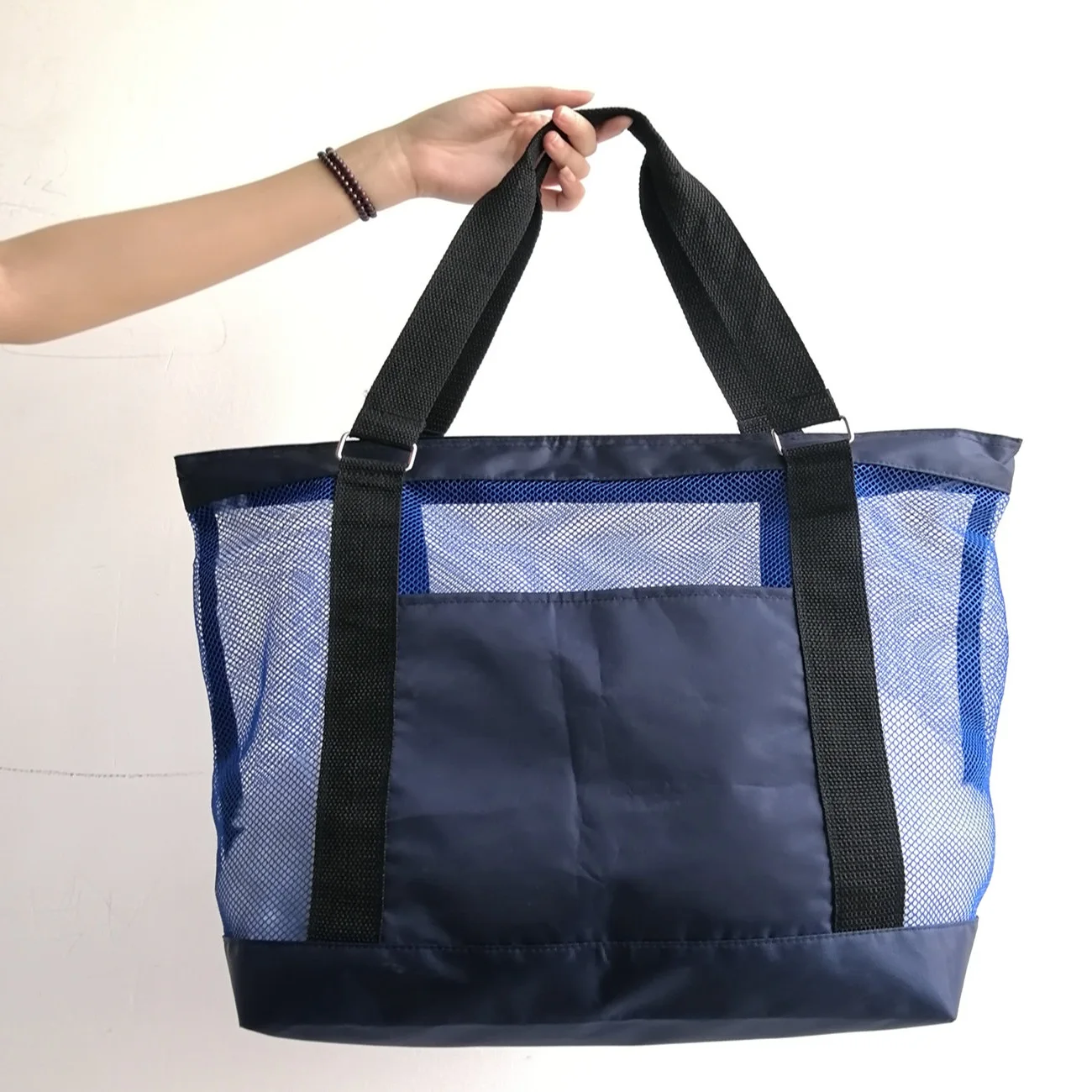 2016 Stylish Large Reusable Black Sport Mesh Tote Bag With Custom