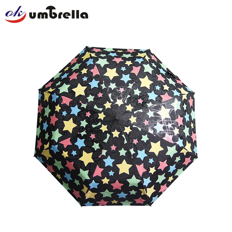 

Magic printing 3 fold full automatic rain promotional color changing umbrella