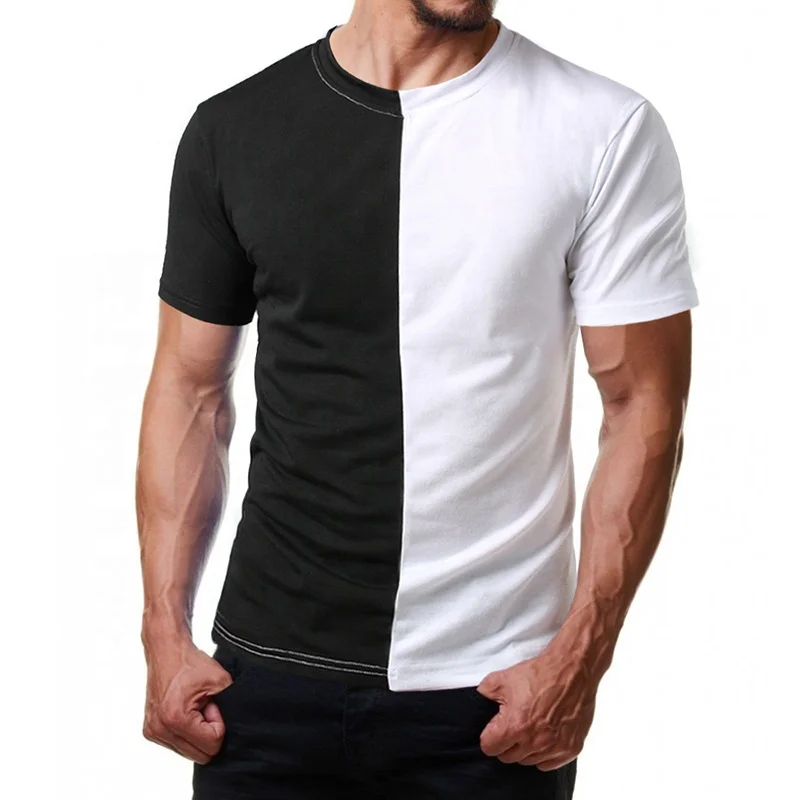 

Custom Mens Two Tone Color Block Half Black Half White T Shirt
