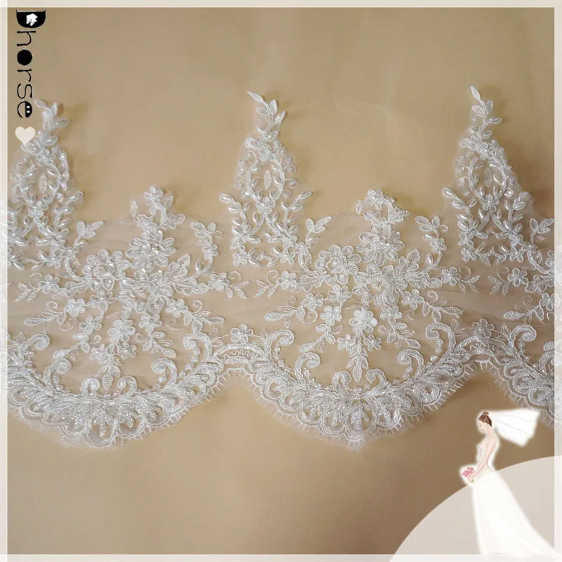 Large wide border lace bridal beaded voile lace DHBL1598