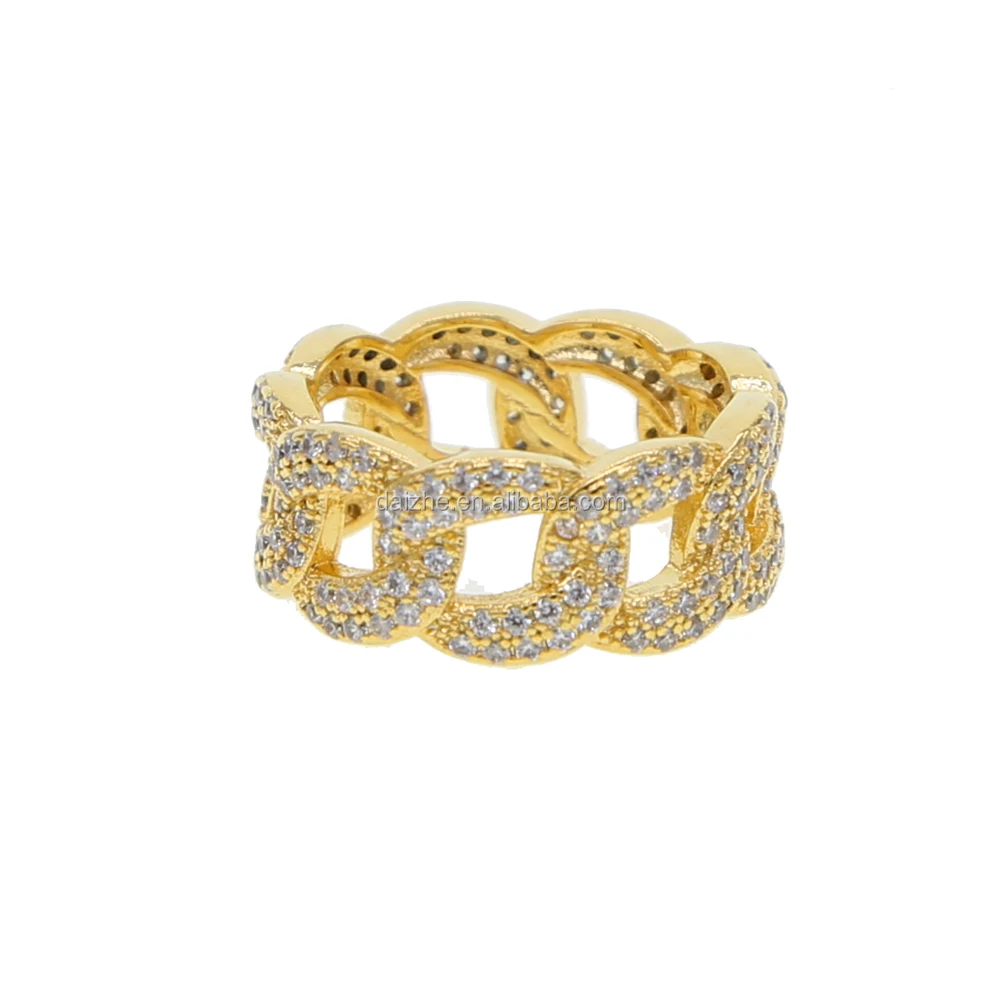 

2021 newest hip hop jewelry for mens with cz paved cusban chain rings gold filled mens ring in stock