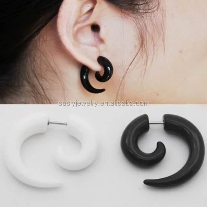nuevo! Piercing pendiente flexo-espiral Earring cuerno negro dilapidado 8 mm unisex