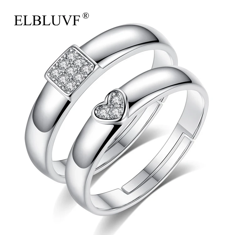 

ELBLUVF Copper Alloy Jewelry Square Zircon Heart Shape Couples Ring For Wedding, White gold