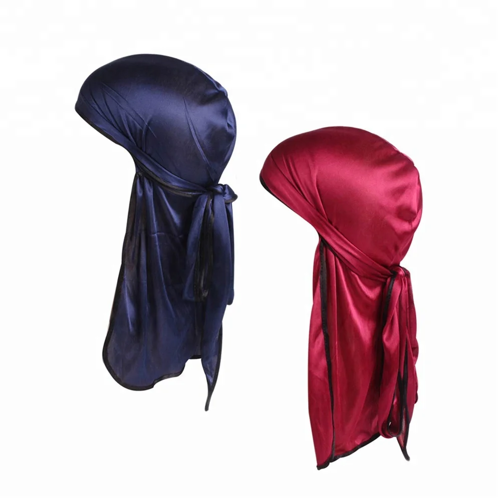 black brand new sport hip hop du doo rag durag SKULL CAP HAT Nylon Tie Down tail