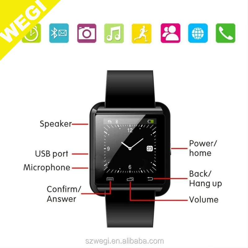 

2018 factory Best sale Smart sports Watch U8, Black;white and red