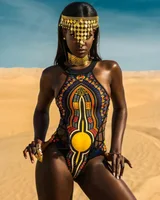 

Feelingirls Back Zipper Crisscross Sleeveless Sexy One Piece African Printed Swimwear