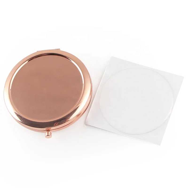

Rose Gold Round Portable Blank Vanity Makeup Mirror With Sticker