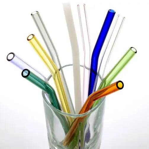 

Reusable Long Bent Glass Drinking Straws 8*8mm, Black;pink;purple;green;white;yellow;dark green
