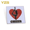 Hot sale square shape silver love metal cheer lapel pin