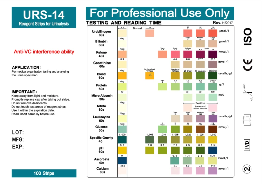 Reagent Strips For Urinalysis 14 Parameters Urine Test Strips - Buy ...