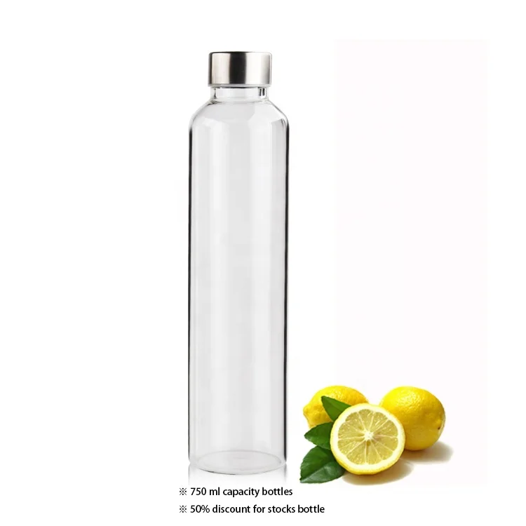 

Stocked Popular Glass Water Bottle Big Glass Bottles 750ML With Lid and Logo