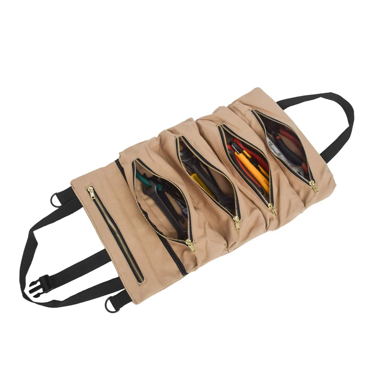 

Multi-Purpose Handy Car Back Seat 5 Pocket Wrench Canvas Tool Roll Up bag, Black, army green, khaki, grey