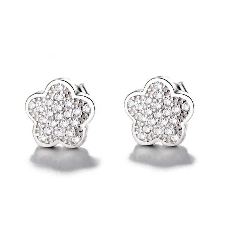 

Fashion Jewelry Factory Pave Diamond 925 Sterling Silver Flower Crystal Stud Earrings, As customer request