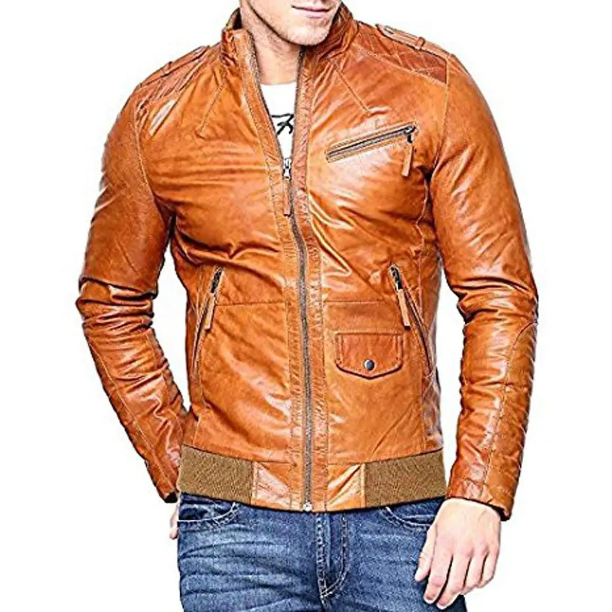 Коричневая куртка. Brown Slim Fit Biker Genuine Leather. 100% Leather real Lambskin. Рыжая кожаная куртка мужская. Оранжевая кожаная куртка мужская.