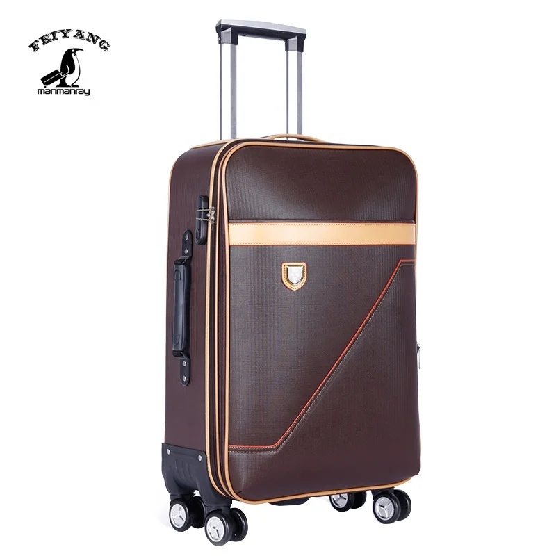 

Soft PU luggage set travel baggage carry-on suitcase pu leather brown suitcase, Customized color