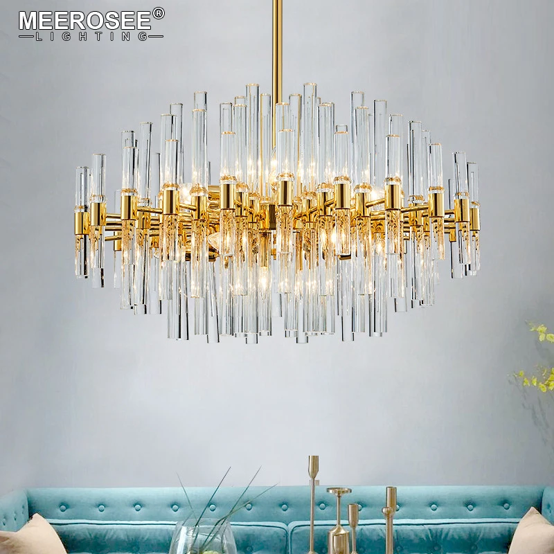 Meerosee Crystal Pendant Lamps Vogue Lighting Golden Metal Fancy Art Deco Light Fixture for Living room Cafe MD86286