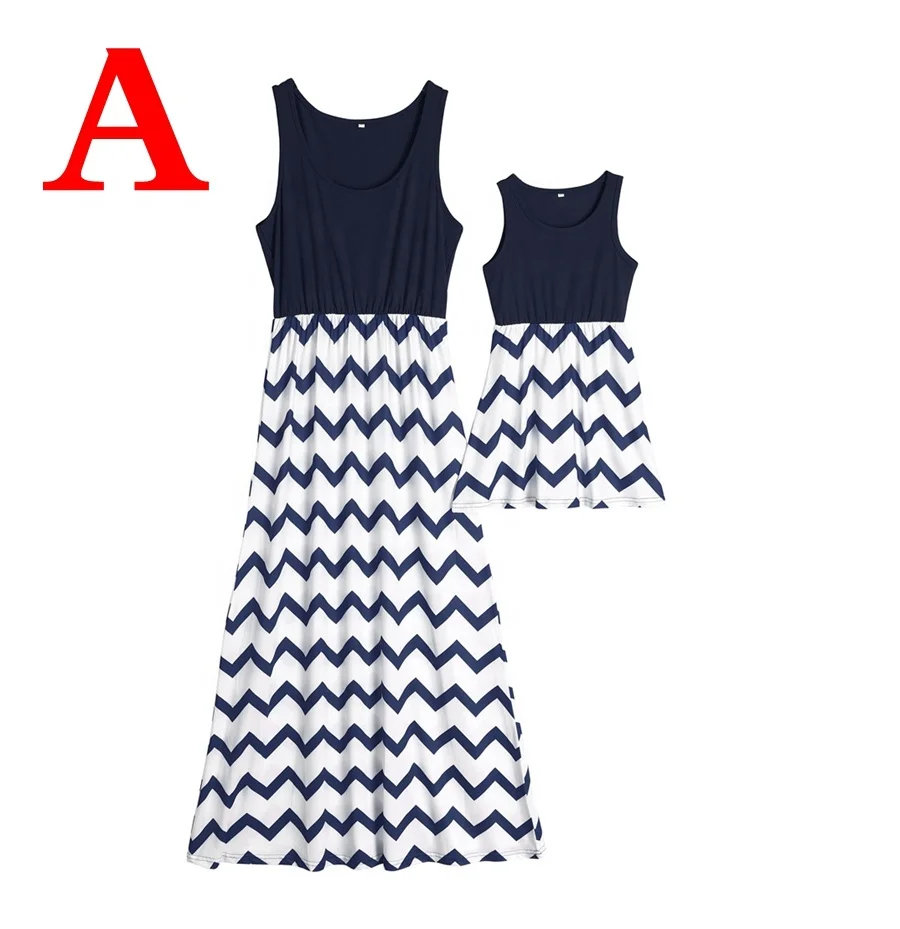 

2019 New Summer Baby Girl Long Maxi Blue Red Chevron Mommy And Me Dresses (this link for MOM), Flower