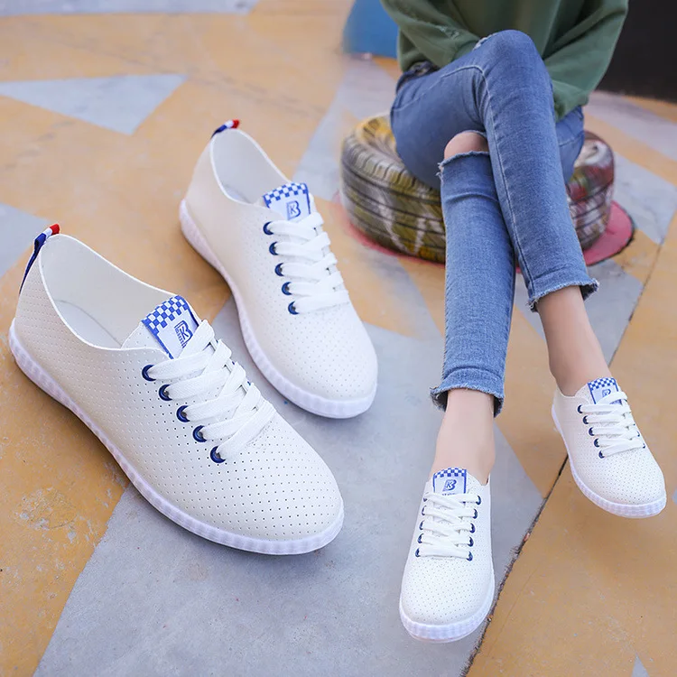 

Hot Sale Summer Fashion Cheap Women PU Leather Casual Sneakers Sport Shoes, White blue/white black/white green