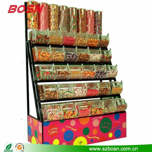 Acrylic 4 Layer Acrylic Bulk Food Display Perspex Candy Store Furniture With Topping
