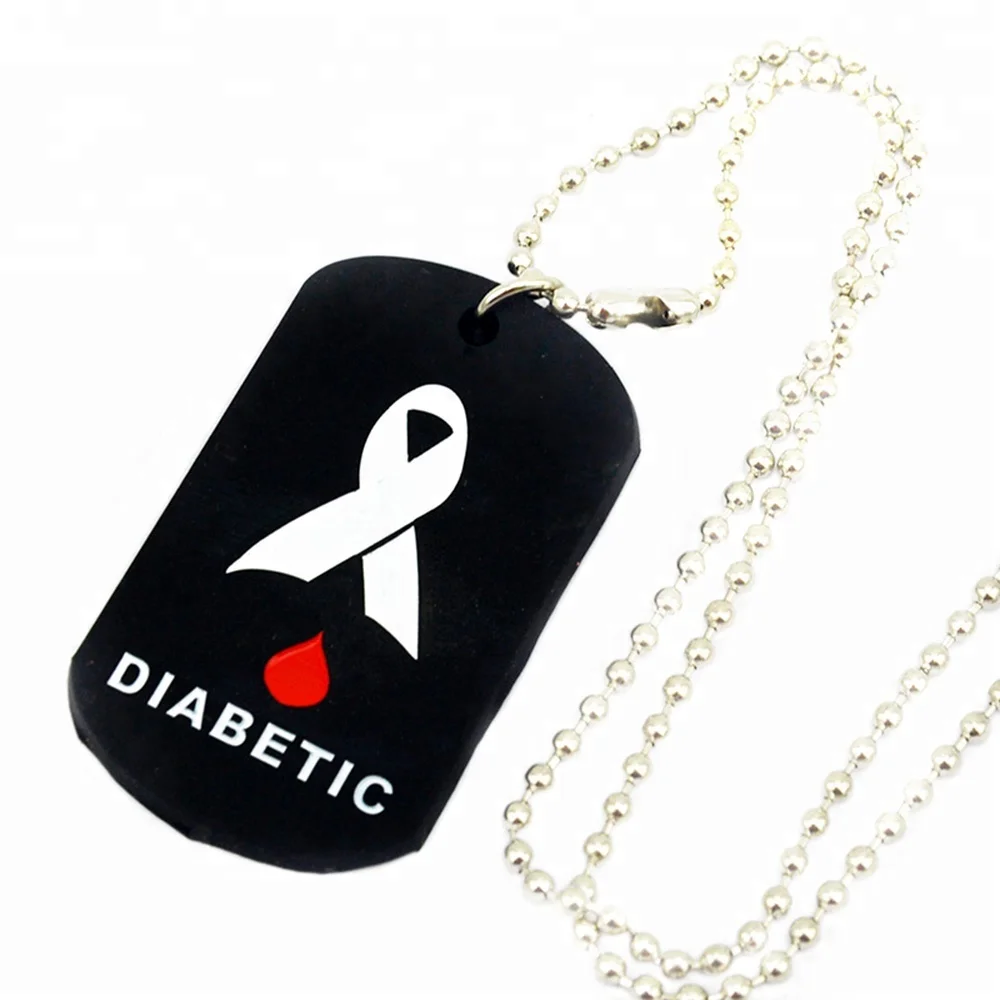 

25PCS/Lot Medical Alert Diabetic Silicone Pendant Necklace With 24 Inch Ball Chain, Black;red