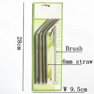 Image of 4 Eco metal straw stainless steel drinking straw plus 1 brush Reusable