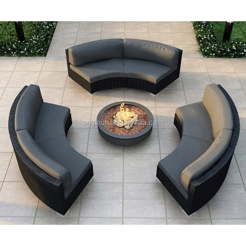 
3 pc armless curved garden bench outdoor furniture rattan round sectional sofa 