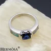 Hermosa Women Fashion Jewelry 925 Sterling Silver Fire Opal Sapphire Wedding Ring