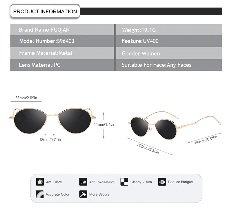 Fashionable Small Round Metal Frame Ladies Designer Shades Sunglasses