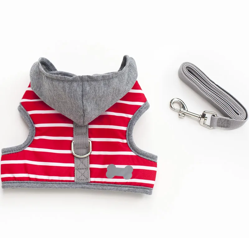 

Soft Small Dog Puppy Harness Leash Set Adjustable Stripe Pet Dog Hoodie Vest, Red,gray,blue